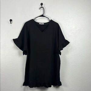MSJ Black Flutter Sleeve Dress Ruffle Hem Cotton Casual‎ Sz XL  Vacay TC0615